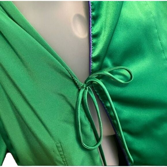Vintage Victorias Secret Emerald Green & Pink Satin Robe Kimono Style M - Picture 7 of 10